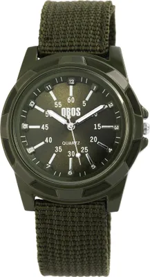 Produktbild von QBOS 2900078-001 Analog Herrenuhr mit grünem Textilarmband grünes Ziffernblatt