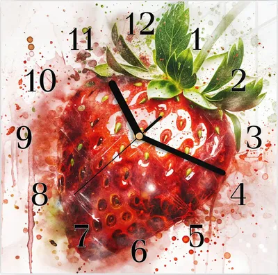 Produktbild von Wanduhr aus Glas mit Motiv Erdbeerkunstwerk- 30 x 30 cm - inkl. Aufhängesystem