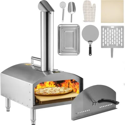 Produktbild von BBQ Pizzaofen, 30 cm Pizza Größe Pizzaofen Outdoor 500x400x745 mm 430 Edelstahl Pizzaofen Garten, Pizzabackofen mit Griff, Cutter, Handschuhen, Sägemehlschaufel Holzbackofen Pizzaofen Bausatz