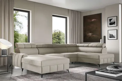 Produktbild von Modernes Ecksofa Laget U-Form U-Couch mit Schlaffunktion und Bettkasten, Farbe: Beige
