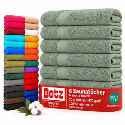 Produktbild von Betz 6 Stück Saunatücher 70 x 200 cm PREMIUM 100% Baumwolle Badetuch Liegetuch Strandtuch Farbe: heugrün