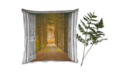 Produktbild von MuchoWow® Zierkissen Sofakissen Wohnzimmer Dekokissen 60x60 cm Wald - Herbst - Ausblick - Sitzfläche - Foto Polster