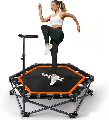 Obrázek produktu pro ZMH Skládací dětská trampolína do interiéru, výškově nastavitelná rukojeť, nosnost 150 kg, průměr 86,5 cm, skákací trampolína do zahrady pro dospělé, pro domácí použití