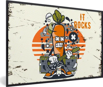 Produktbild von MuchoWow® MuchoWow® Gerahmtes Poster Karotte - Gitarre - Vintage 60x40 cm - Poster mit zchwarzem Bilderrahmen - Printing - Wanddeko Schlafzimmer