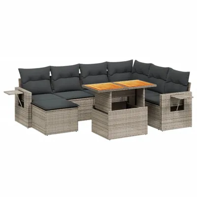 Produktbild von 8-tlg. Garten-Sofagarnitur mit Kissen Grau Poly Rattan