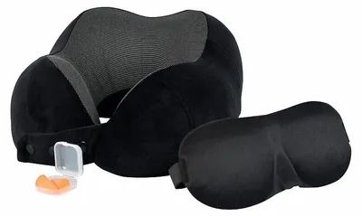 Image de Coussin cervical à mémoire de forme avec masque de sommeil et bouchons d’oreille