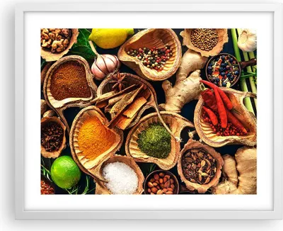 Produktbild von Gerahmtes Poster - Weißer Rahmen - Küche Essen Kräuter Gewürze - 50x40 cm - Wand Bild - Wanddeko - Wandbilder - Wandposter - Bilderrahmen - Bilder - Kunstdruck - Wandbild - P2WAA50x40-2844