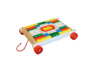 Zdjęcie produktu dla Drewniana przyczepa budowlana z 36 klockami WxHxD 30x6x25cm NOWOŚĆ