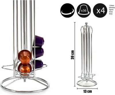 Obrázek produktu pro Zásobník na 36 kávových kapslí Kinvara Nespresso Kov ve stříbrné barvě 13 x 39 x 13 cm Otočný 36 kusů