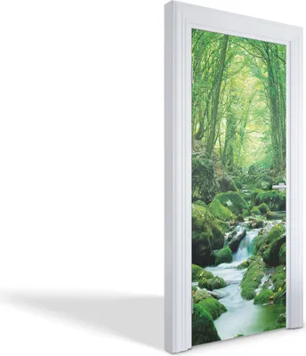 Produktbild von Türdeko Aufkleber Selbstklebende Wandsticker Personalisiert - Grüner Waldbach - 85 x 205 cm