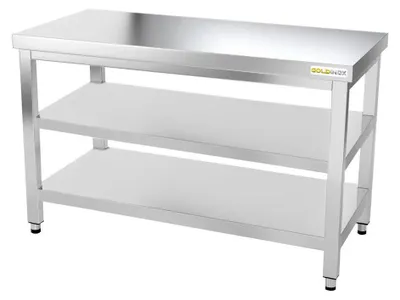 Productafbeelding van Werkblad van roestvrij staal, 1400 x 600 mm, met 2 PREMIUM-planken - GOLDINOX
