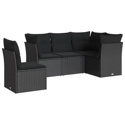 Produktbild von Modulares Gartenmöbel-Set, 5-teilig, mit abnehmbaren Kissen, UV-beständiges PE-Rattan, pulverbeschichteter Stahl, Schwarz