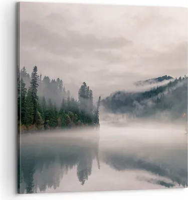 Produktbild von Bild auf Leinwand - Leinwandbild - Einteilig - Reflexion Nebel Landschaft - 60x60cm - Wand Bild - Wanddeko - Wandbilder - Leinwanddruck - Bilder - Wanddekoration - Leinwand bilder - AC60x60-4482