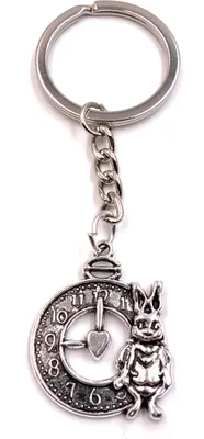 Produktbild von Onwomania Schlüsselanhänger Osterhase in Eile mit Uhr Silber Metall Anhänger Charm