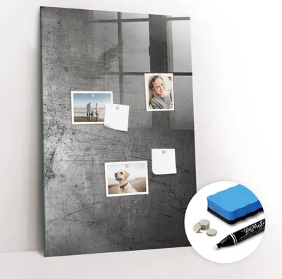 Produktbild von Magnetpinnwand Memoboard - Zubehörsatz - Weißer Marker + Schwamm + Magnete - 60 x 90 cm - Zerkratztes Metall