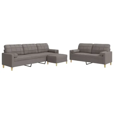 Produktbild von 3-tlg. Sofagarnitur mit Fußhocker & Dekokissen Taupe Stoff