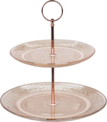 Immagine prodotto di Excellent Houseware piatto da portata a 2 livelli in vetro giallo per torte frutta biscotti snack 24 cm
