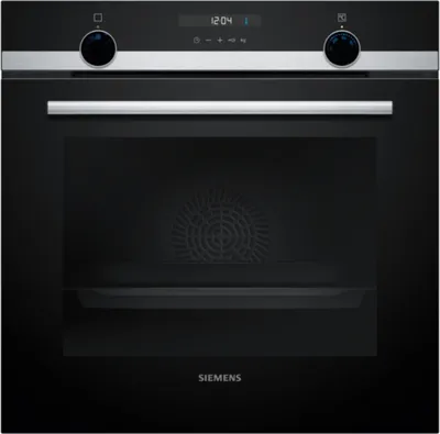 A front view of a black Siemens built-in oven.