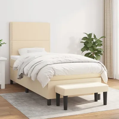 Produktbild von Cloris Designermöbel Boxspringbett mit Matratze Creme 90x200 cm Stoff 2024 Neu