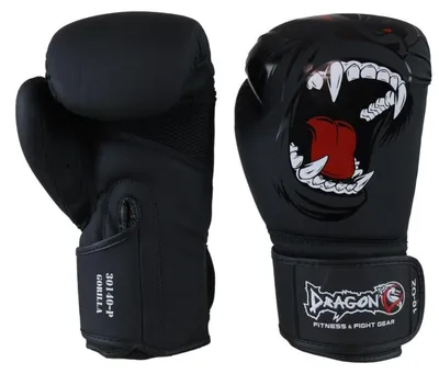 Produktbild von Dragon do 30140-P Gorilla Boxhandschuhe - Matt Schwarz - Ideal für Muay Thai, Kickboxen, MMA und Boxtraining - 10 oz, 12 oz, 14 oz, 16 oz - Profi-Schutz & Atmungsaktiv (12 Oz)