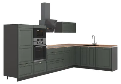 Image de Cuisine en angle Vicco Fame-Line Vert Or Campagne/Anthracite 347 x 207 cm, PT Chêne, Model 63570