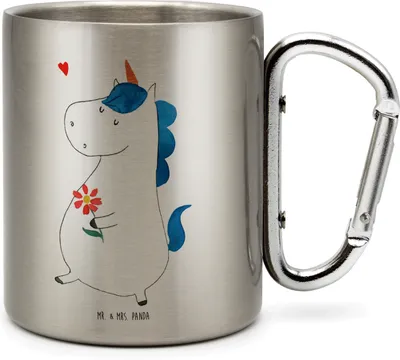 Produktbild von Mr. & Mrs. Panda Thermobecher Einhorn Spaziergang - Transparent - Geschenk, Freude, Motivation, Edelstahl, Isolierbecher, Teetasse, Unicorn, Freundin, Blumen, thermotasse