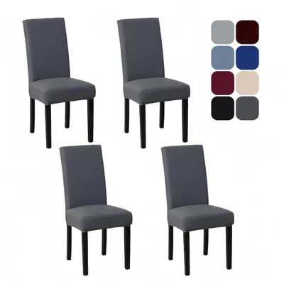 Productafbeelding van Set van 4 elastische stoelhoesjes voor eetkamerstoelen, geschikt voor stoelen met een hoge rugleuning. Deze afneembare en wasbare stoelhoesjes zijn ideaal voor restaurantbanketten, bruiloften en feesten.