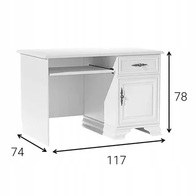 Obrázok produktu pre Písací stôl biely 117x74x78 cm s 1 zásuvkou a 1 dvierkami v provensálskom štýle Počítačový stôl do kancelárie alebo pracovne
