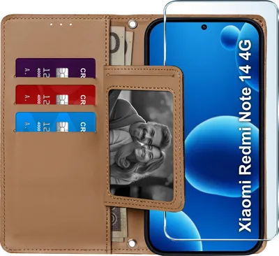Produktbild von Klapphülle für Xiaomi Redmi Note 14 4G mit Magnetverschluss + 9H-Glas