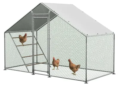 Produktbild von ELANDEPOT Kleintiergehege 303 × 157 × 200 cm Grau Leiter Türen verzinkter Stahl Metall für Garten und Außenbereich