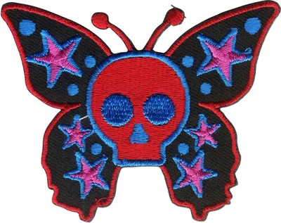 Produktbild von Aufnäher - Totenkopf Schmetterling - rot-lila-blau - Patch
