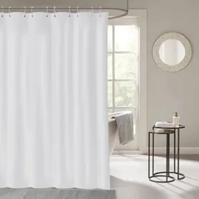 Produktbild von Duschvorhang 240 x 200 cm, schimmelresistent, wasserdicht, waschbar, antibakteriell, weiß, Polyester-Duschvorhang mit 12 Duschvorhangringen