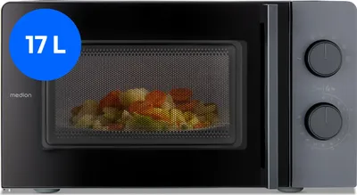Produktbild von MEDION Mikrowelle klein (17 Liter, 700 Watt kompakt und platzsparend, 5 Mikrowellenstufen, Auftaufunktion, Timerfunktion, MD12211) grau [MODELL 2025]