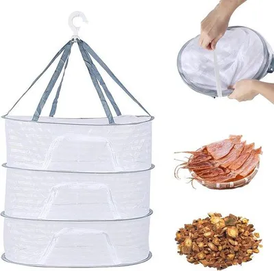 Obrázok produktu pre Ibenzoa® 3-vrstvová, skladacia sieť na sušenie byliniek, 60×80 cm, biela, polyester/oceľový drôt, 3 uzatvárateľné úrovne na sušenie byliniek, ovocia a zeleniny