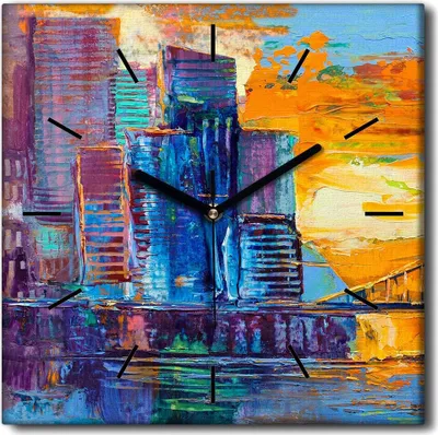 Produktbild von Coloray Uhr auf Leinwand 30x30 cm Wand Uhr Dekoration Wohnzimmer Segeltuch schwarze Hände -Abstraktionsstadt