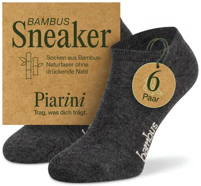 Obrázok produktu pre Piarini bambusové ponožky do tenisiek, 6 párov, priedušné, antracitová farba, veľkosť 35-38