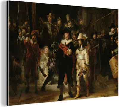 Obrázek produktu pro Nástěnná dekorace Kovový kovový obraz Wall Art 150x100cm Noční hlídka - Umění - Staří mistři - Rembrandt Muchowow Hliníkové obrazy