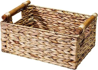 Produktbild von Famanu Aufbewahrungskorb aus Wasserhyazinthe - Rechteckig mit Holzgriffen