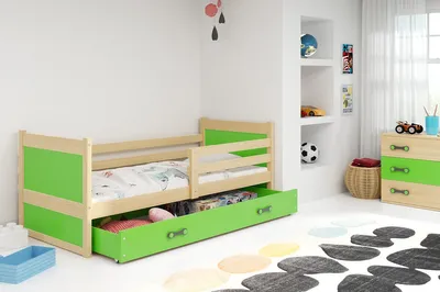 Obrázek produktu pro Dětská postel s úložným prostorem s matrací 80x190 FERGUS - borovice / zelená