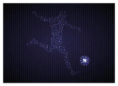 Produktbild von Wallario Duschmatte Antirutschmatte Badmatte Fußmatte Fußball - ein Spieler aus tausend Sternen in blau, Größe ca. 70 x 50 cm