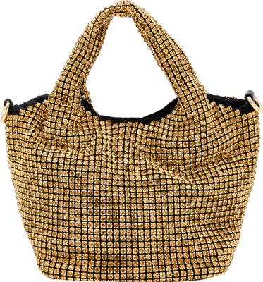Produktbild von Damen Handtasche Gold dicht perlenbesetzt geometrisches Muster 22,5x15x15 cm