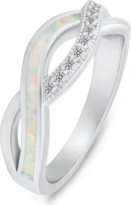 Produktbild von Eleganter Silberring mit Zirkonen und synthetischem Opal RI126W - Umfang: 60 mm