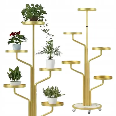 Produktbild von Pflanzenständer auf Rollen - 135 cm - Fahrbares Metall-Pflanzenregal - Gold