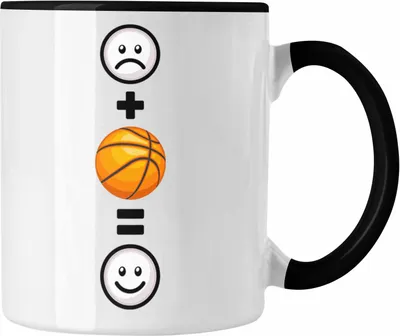Produktbild von Trendation - Basketball Tasse Geschenk für Basketball-Spieler Geburtstag Lustige Geschenkidee :( + Basketball = :) (Schwarz)