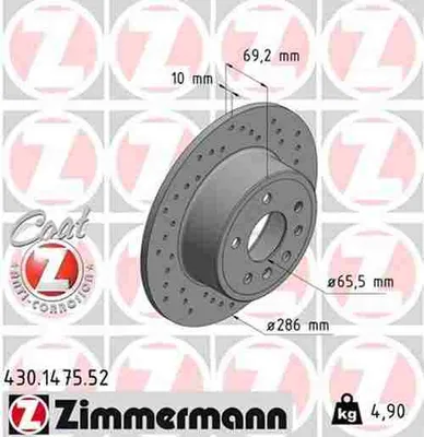 Obrázek produktu pro Brzdový kotouč ZIMMERMANN Kód: 430.1475.52