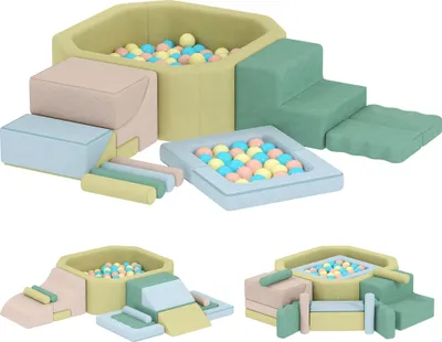 Produktbild von 15-teiliges Softbaustein-Set, 200 Kunststoff-Bälle, Bällebad für Kleinkinder, Indoor, Schaumstoff, Bunt