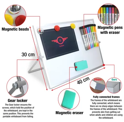 Produktbild von Magnetische Tafel mit Ständer 40 x 30 cm, doppelseitig, Stifte, Schwamm, für Büro