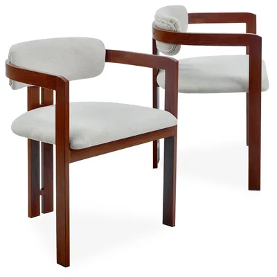 Image de MENZZO Lot de 2 chaises design Galilea Métal Effet bois foncé et Tissu Beige