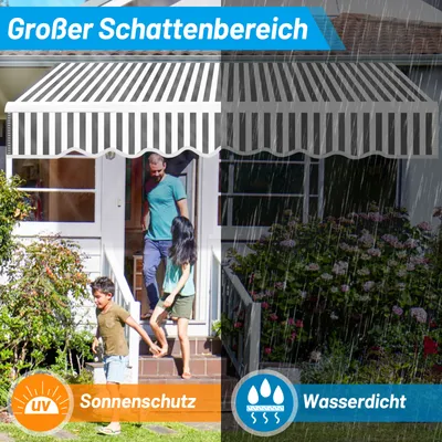 Produktbild von Faziango 300x250cm Sonnenmarkise Gelenkarmmarkise Aluminium Markise Klemmarkise mit Handkurbel Balkonmarkise Sonnenschutz Grau Weiß