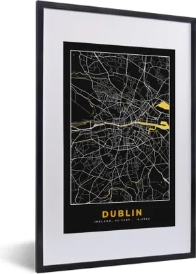 Produktbild von MuchoWow® Gerahmtes Poster Dublin - Gold - Karte - Stadtplan 40x60 cm - Poster mit Schwarzem Bilderrahmen Wandposter Rahmen Foto Bilder - Poster in Rahmen